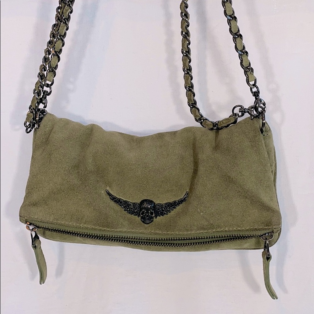 Zadig & Voltaire Olive Suede Rock Clutch